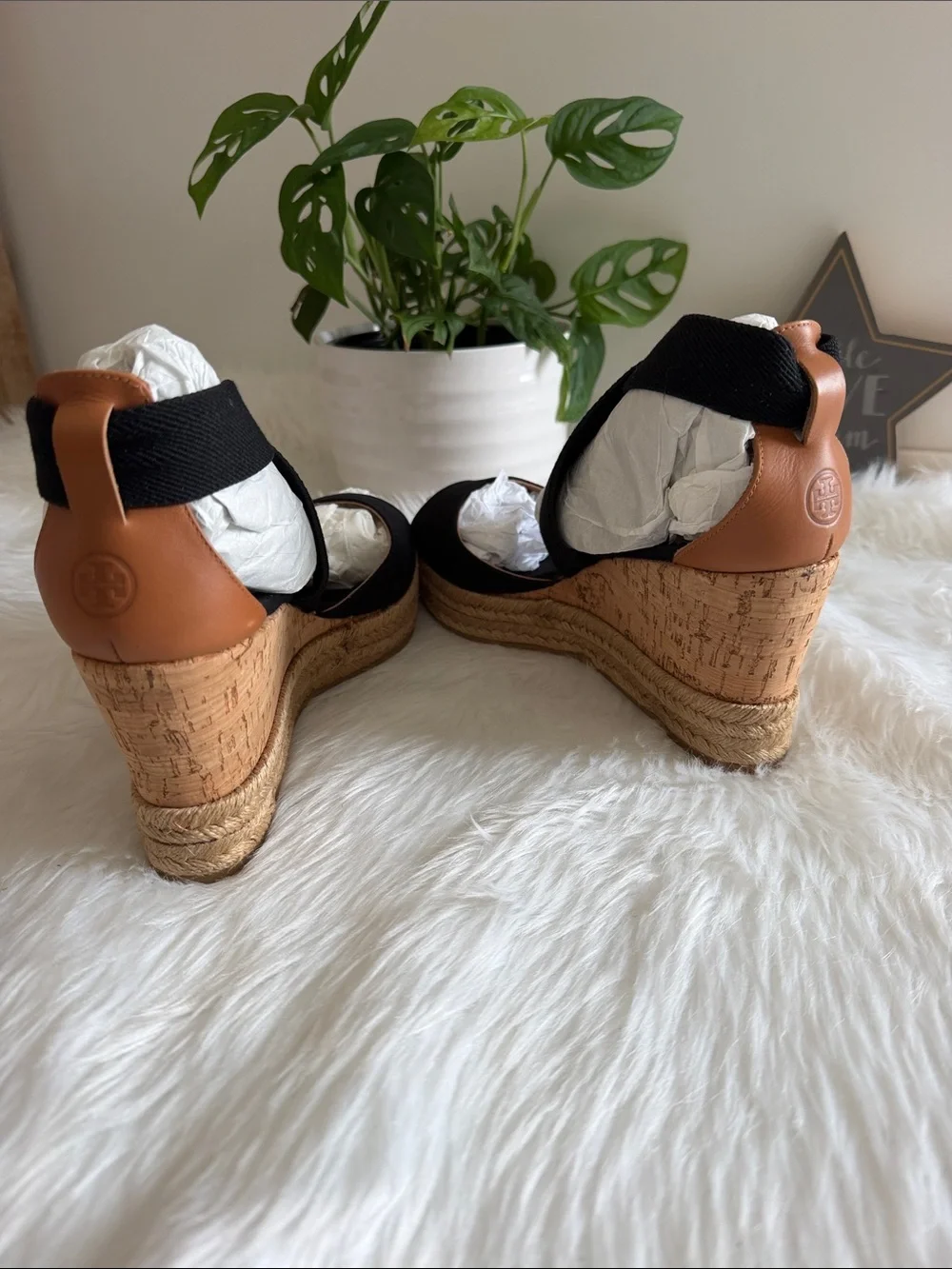 Tory Burch Black Crisscross Espadrille Wedge Sandals
